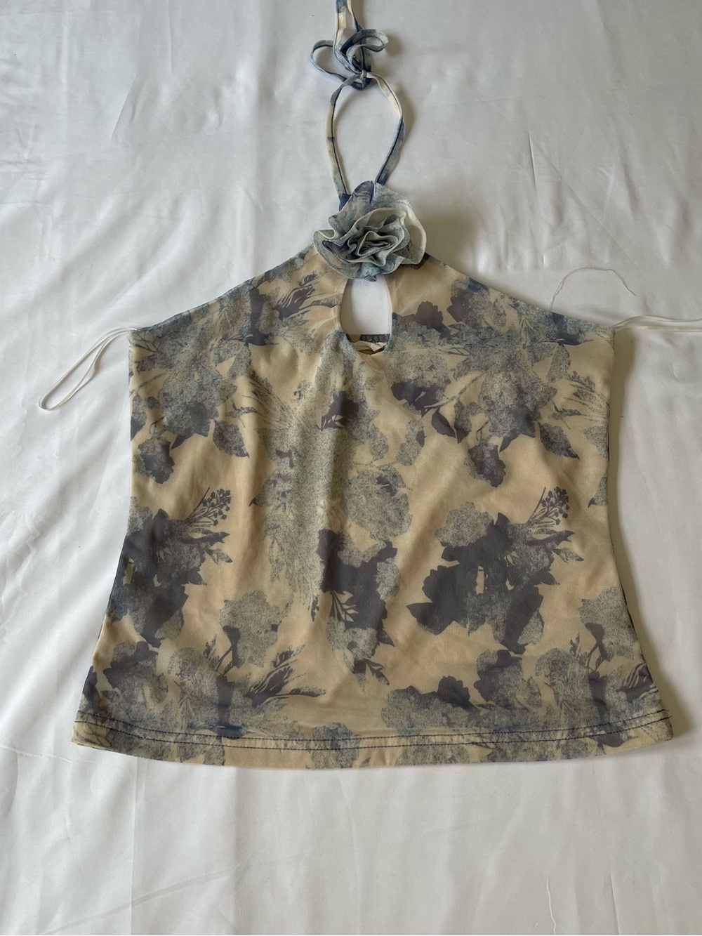 Floral Halter Tank Top in Beige and Gray